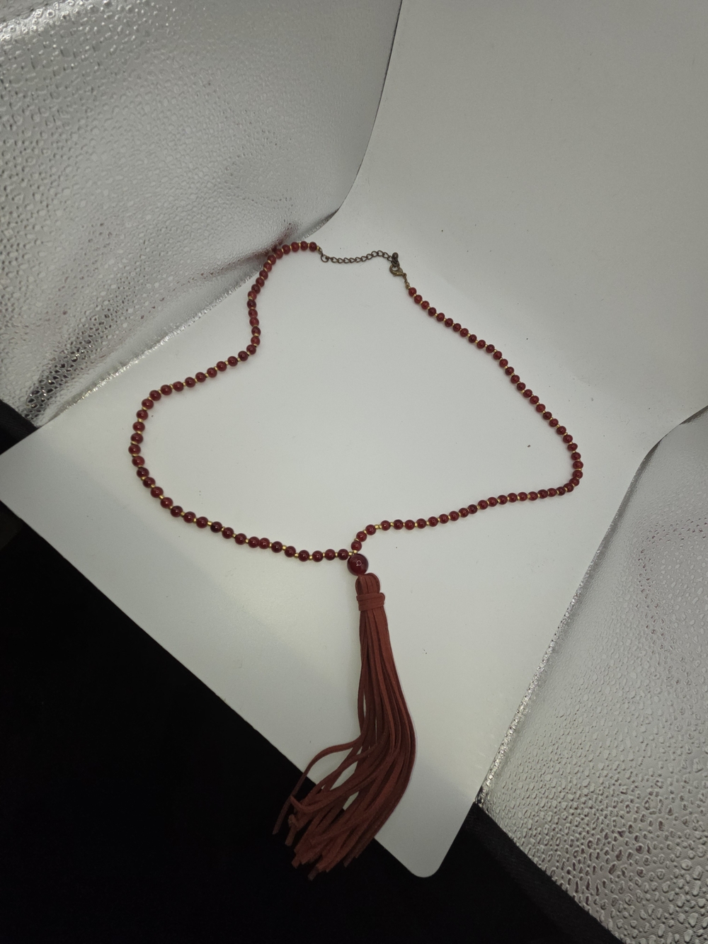 Red Beaded Tassel Pendant Necklace for Women
